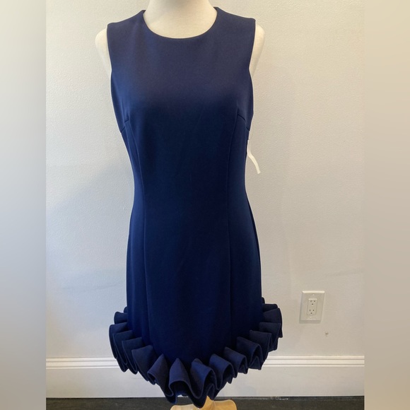 NWT Size 8 Navy Dress with Ruffle Bottom. Zipper Back. Fully Lined - Picture 1 of 4
